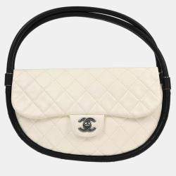 Pre Owned Chanel White Lambskin Hula Hoop Medium Handbag