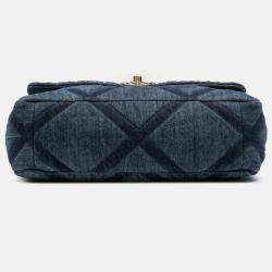 Pre Owned Chanel Blue Large Denim 19 Flap
