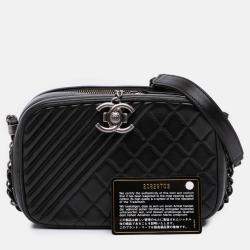 Pre Owned Chanel Black Small Quilted Lambskin Coco Boy Camera Bag
