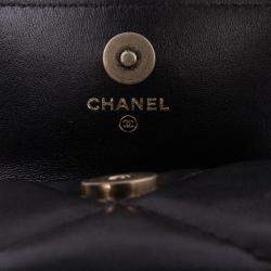 Pre Owned Chanel Black Lambskin 19 Flap Coin Purse With Chain
