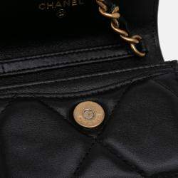 Pre Owned Chanel Black Lambskin 19 Flap Coin Purse With Chain
