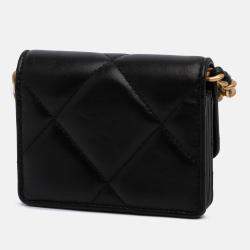 Pre Owned Chanel Black Lambskin 19 Flap Coin Purse With Chain