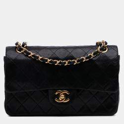 Pre Owned Chanel Black Small Classic Lambskin Double Flap