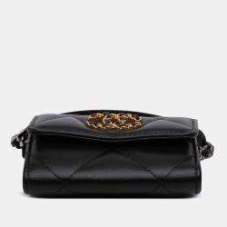 Pre Owned Chanel Black Lambskin 19 Flap Coin Purse With Chain