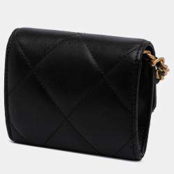 Pre Owned Chanel Black Lambskin 19 Flap Coin Purse With Chain