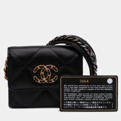 Pre Owned Chanel Black Lambskin 19 Flap Coin Purse With Chain