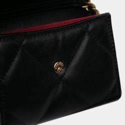 Pre Owned Chanel Black Lambskin 19 Flap Coin Purse With Chain