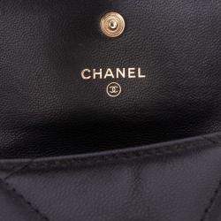 Pre Owned Chanel Black Lambskin 19 Flap Coin Purse With Chain