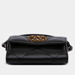 Pre Owned Chanel Black Lambskin 19 Flap Coin Purse With Chain