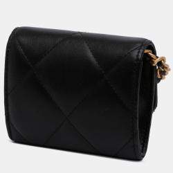 Pre Owned Chanel Black Lambskin 19 Flap Coin Purse With Chain