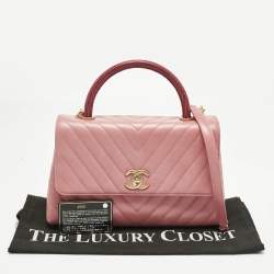 Pre Owned Chanel Pink/Fuchsia Chevron Leather and Lizard Small Coco Top Handle Bag