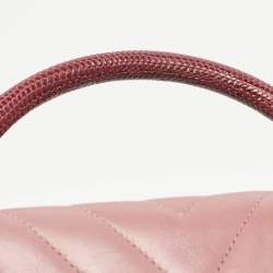 Pre Owned Chanel Pink/Fuchsia Chevron Leather and Lizard Small Coco Top Handle Bag
