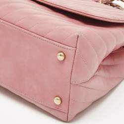 Pre Owned Chanel Pink/Fuchsia Chevron Leather and Lizard Small Coco Top Handle Bag