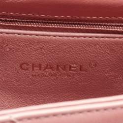 Pre Owned Chanel Pink/Fuchsia Chevron Leather and Lizard Small Coco Top Handle Bag