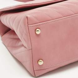 Pre Owned Chanel Pink/Fuchsia Chevron Leather and Lizard Small Coco Top Handle Bag
