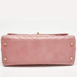 Pre Owned Chanel Pink/Fuchsia Chevron Leather and Lizard Small Coco Top Handle Bag