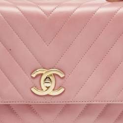 Pre Owned Chanel Pink/Fuchsia Chevron Leather and Lizard Small Coco Top Handle Bag