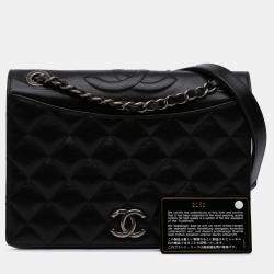 Pre Owned Chanel Black Medium Quilted Lambskin Ballerine Flap