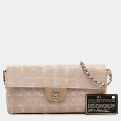 Pre Owned Chanel Brown New Travel Line Nylon East West Flap