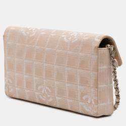 Pre Owned Chanel Brown New Travel Line Nylon East West Flap