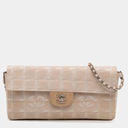 Pre Owned Chanel Brown New Travel Line Nylon East West Flap