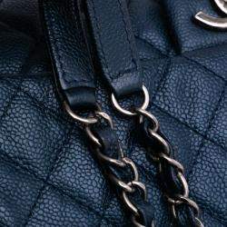 Pre Owned Chanel Blue Medium Quilted Iridescent Caviar Easy Flap