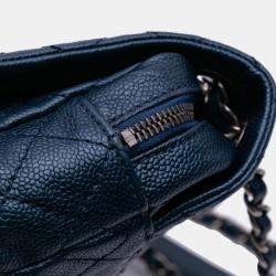Pre Owned Chanel Blue Medium Quilted Iridescent Caviar Easy Flap