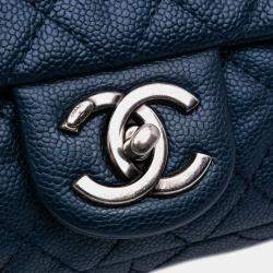 Pre Owned Chanel Blue Medium Quilted Iridescent Caviar Easy Flap