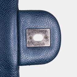 Pre Owned Chanel Blue Medium Quilted Iridescent Caviar Easy Flap