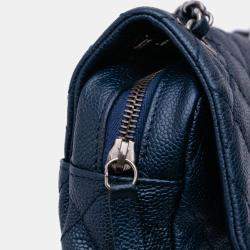 Pre Owned Chanel Blue Medium Quilted Iridescent Caviar Easy Flap
