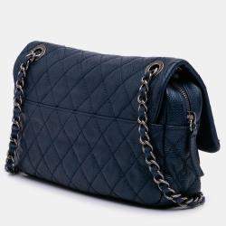 Pre Owned Chanel Blue Medium Quilted Iridescent Caviar Easy Flap