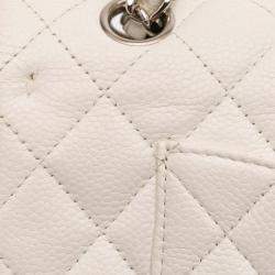 Pre Owned Chanel White Medium Classic Caviar Double Flap