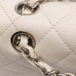 Pre Owned Chanel White Medium Classic Caviar Double Flap