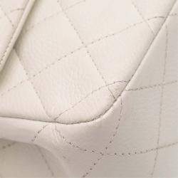 Pre Owned Chanel White Medium Classic Caviar Double Flap