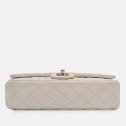 Pre Owned Chanel White Medium Classic Caviar Double Flap