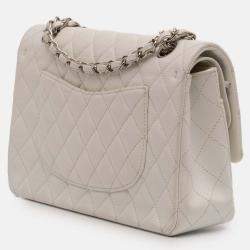 Pre Owned Chanel White Medium Classic Caviar Double Flap