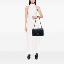 Pre Owned Chanel Navy Blue Jumbo Classic Caviar Double Flap