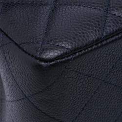 Pre Owned Chanel Navy Blue Jumbo Classic Caviar Double Flap