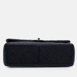 Pre Owned Chanel Navy Blue Jumbo Classic Caviar Double Flap