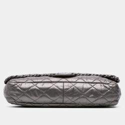 Pre Owned Chanel Grey Medium Quilted Metallic Aged Calfskin Chain Me Flap