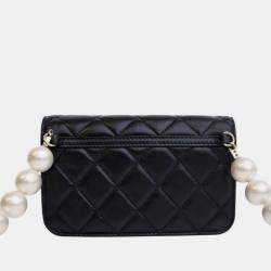 Pre Owned Chanel Black Quilted Lambskin Maxi Pearls Clutch With Chain