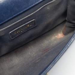 Pre Owned Chanel Navy Blue Caviar Quilted Leather Medium Boy Flap Bag
