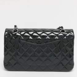 Pre Owned Chanel Green Quilted Patent Leather Medium Classic Double Flap Bag