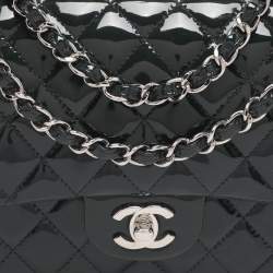 Pre Owned Chanel Green Quilted Patent Leather Medium Classic Double Flap Bag