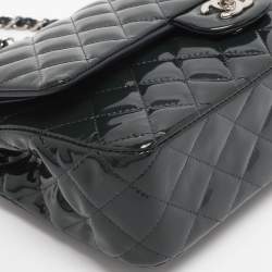 Pre Owned Chanel Green Quilted Patent Leather Medium Classic Double Flap Bag