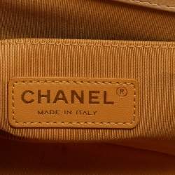 Pre Owned Chanel Beige Shimmer Quilted Leather Medium Classic Boy Flap Bag