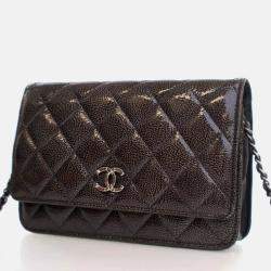 Pre Owned Chanel Patent Wallet On Chain (WOC)