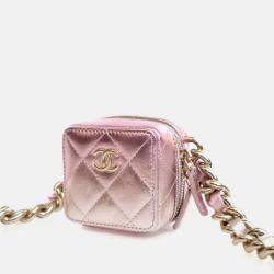 Pre Owned Chanel Mini Lambskin Coco Punk Cube Clutch With Chain