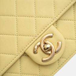Pre Owned Chanel Medium Yellow Lambskin Chic Pearls Flap Bag