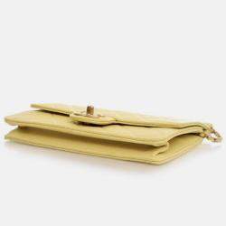Pre Owned Chanel Medium Yellow Lambskin Chic Pearls Flap Bag